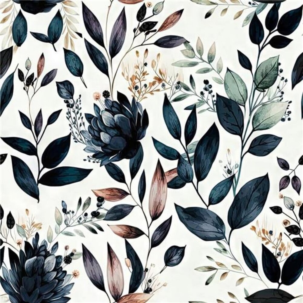 17.71 x 236.2" Dark Blue/Yellow Leaf Floral Peel and Stick Vintage Wallpaper
